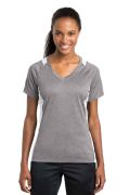 Sport-Tek Ladies Heather Colorblock Contender V-Neck Tee. LST361