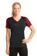 Sport-Tek Ladies CamoHex Colorblock V-Neck Tee. LST371