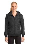 Sport-Tek Ladies Embossed Hooded Wind Jacket. LST53