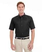 Harriton Men's Foundation 100% Cotton Short-Sleeve Twill Shirt Teflon - M582