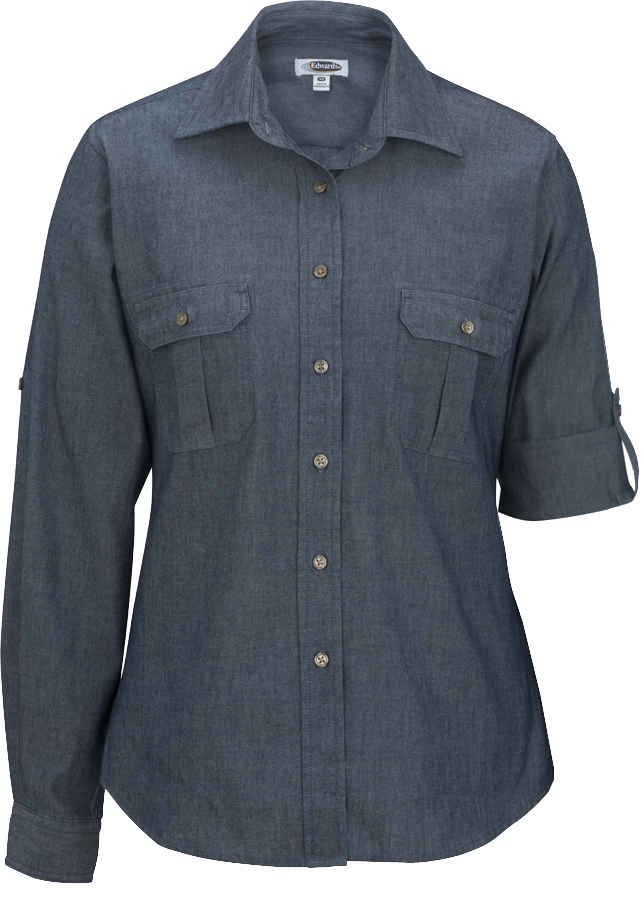 Edwards Ladies' Chambray Roll Up Sleeve Shirt - 5298