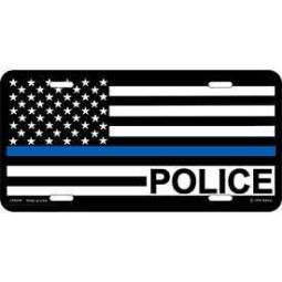 Police Blue Line License Plate