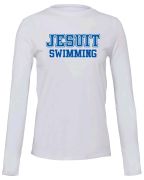 Bella Ladies White Long Sleeve Tee w/ JHS Swimming Logo